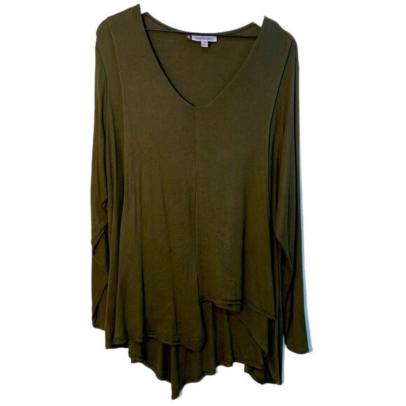 JENNIFER LOPEZ Handkerchief Hem Tunic Top Women’s 1X Green Long Sleeve Ribbed. - Picture 1 of 12